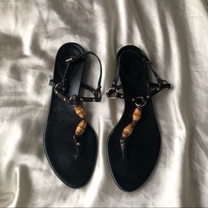 VINTAGE GUCCI BLACK LEATHER BAMBOO THONG SANDALS